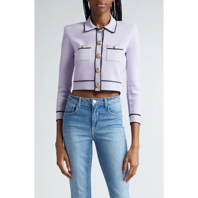L'agence Neo Contrast Trim Crop Sweater Jacket In Gray