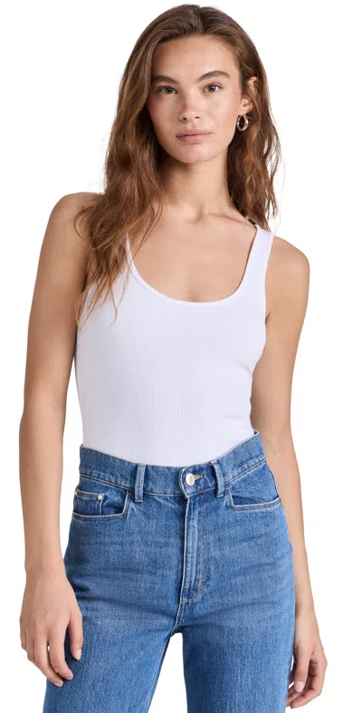 L'agence Womens Ribbed Cotton Stretch Bodysuit In White