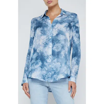 L'agence Nina Floral Print Silk Button-up Shirt