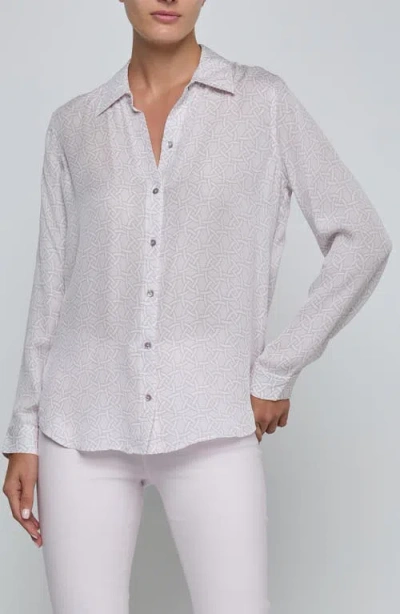 L'agence Nina Geo Print Silk Button-up Shirt In White