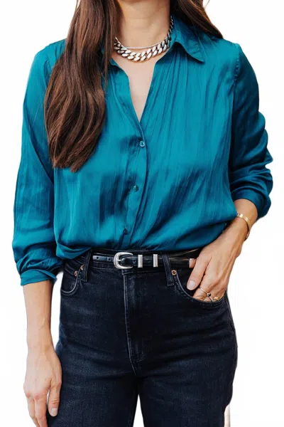 L'agence Nina Long Sleeve Blouse In Ocean Teal In Blue