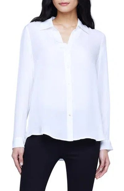 L'agence Nina Long Sleeve Button-up Silk Shirt In White