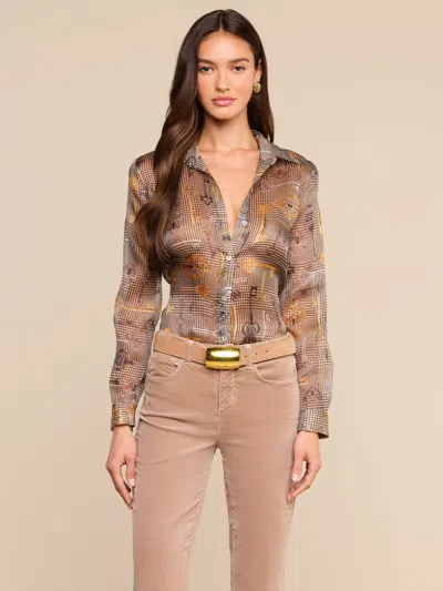 L'agence Nina Silk Blouse In Brown Multi Houndstooth Key