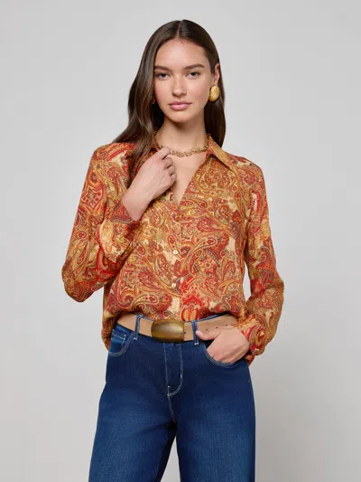 L'agence Nina Silk Blouse In Orange