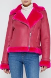 L'agence Niri Genuine Shearling Moto Jacket In Pink