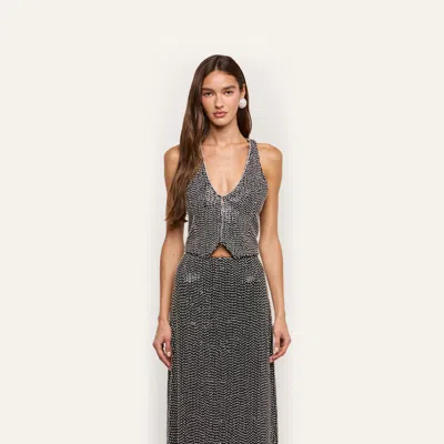 L'agence Nixe Embellished Vest In Black/clear Crystal