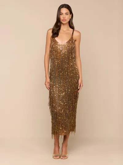 L'agence Noella Sequin Fringe Dress In Brown