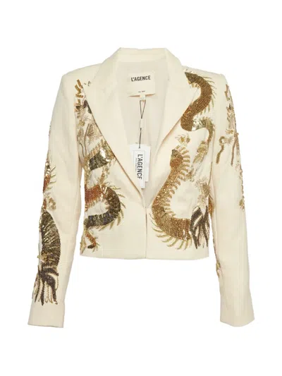 Pre-owned L'agence Noely Sequin Dragon Blazer In Neutral