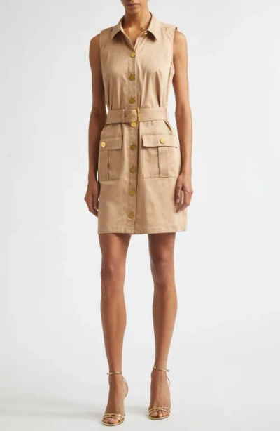 L'agence Noira Military Sleeveless Stretch Cotton Shirtdress In Brown