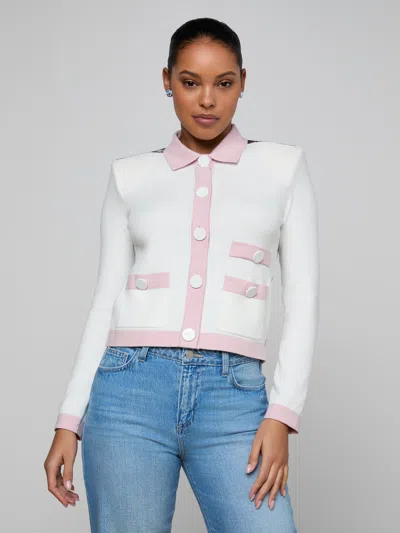 L'agence Nomi Satin Back Cardigan In White