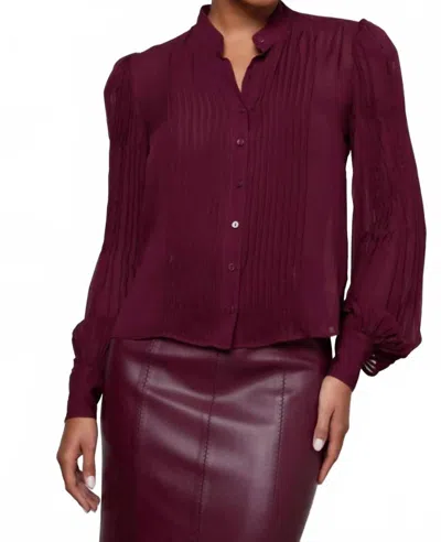 L'agence Noor Mandarin Pleated Blouse In Dark Port In Burgundy