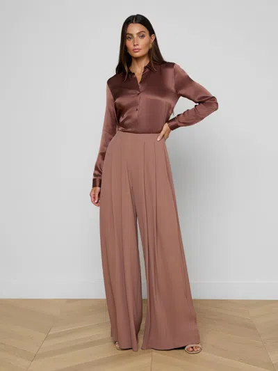 L'agence Nova Pleated Wide-leg Pant In Brown