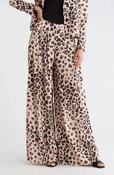 L'agence Nova Print Pleated Wide Leg Pants In Brown