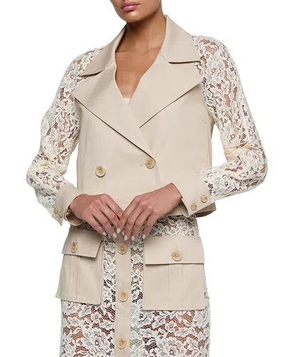 L'agence Novelle Lace Sleeve Trench Coat In Neutral