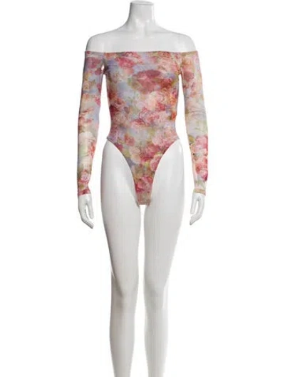 Pre-owned L'agence Nylon Floral Print Bodysuit W/ Tags In Multi