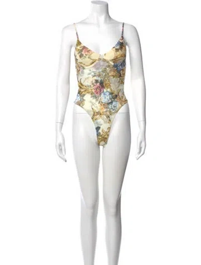 Pre-owned L'agence Nylon Floral Print Bodysuit W/ Tags In White