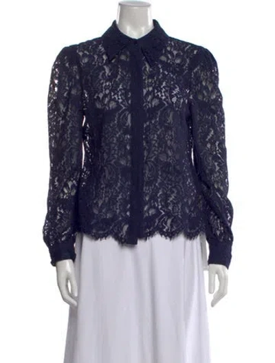 Pre-owned L'agence Nylon Lace Pattern Blouse In Blue