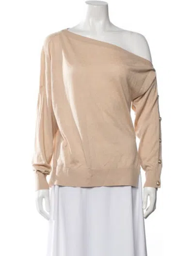 Pre-owned L'agence Nylon Off-the-shoulder Sweater In Neutrals