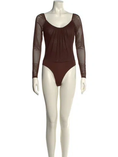 Pre-owned L'agence Nylon Scoop Neck Bodysuit W/ Tags In Brown