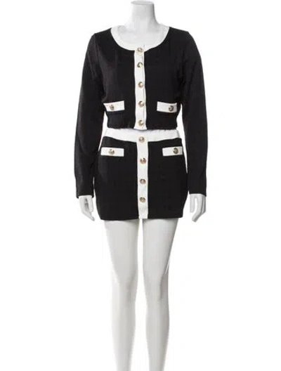 Pre-owned L'agence Nylon Tweed Pattern Skirt Set In Black/white