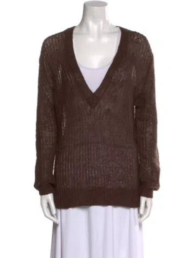 Pre-owned L'agence Nylon V-neck Sweater In Brown