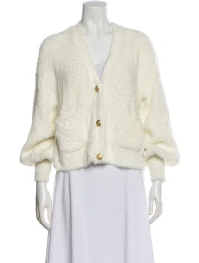 Pre-owned L'agence Nylon V-neck Sweater In White