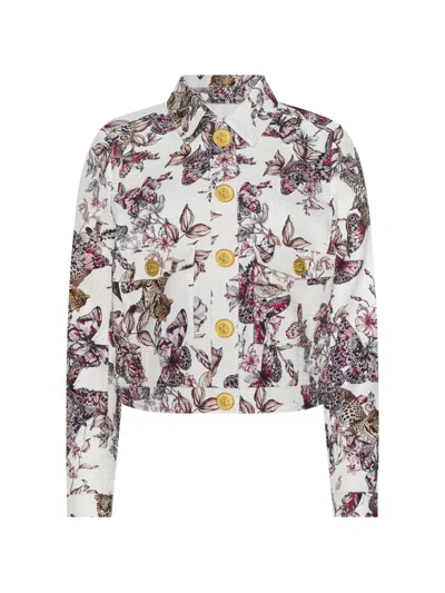 L'agence Nyx Crop Jacket In White Multi Large Butterfly Jungle