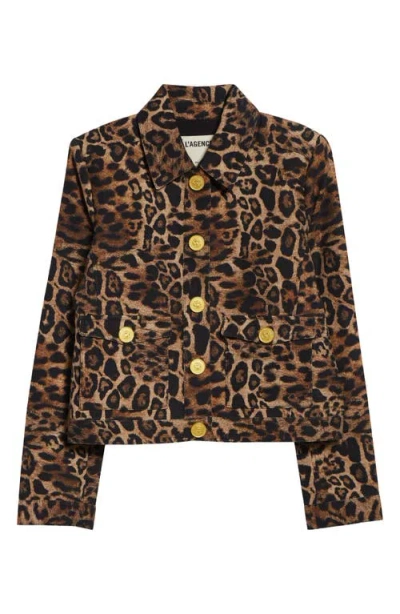 L'agence Nyx Leopard Print Crop Jacket In Brown
