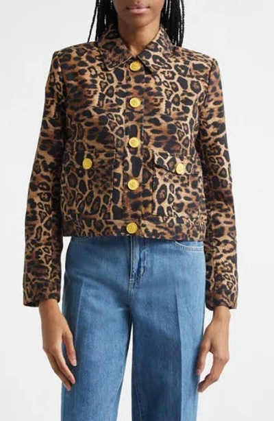 L'agence Nyx Leopard Print Crop Jacket In Animal Print