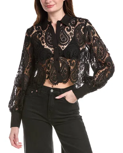 L'agence Odelia Crop Button-down Blouse In Black