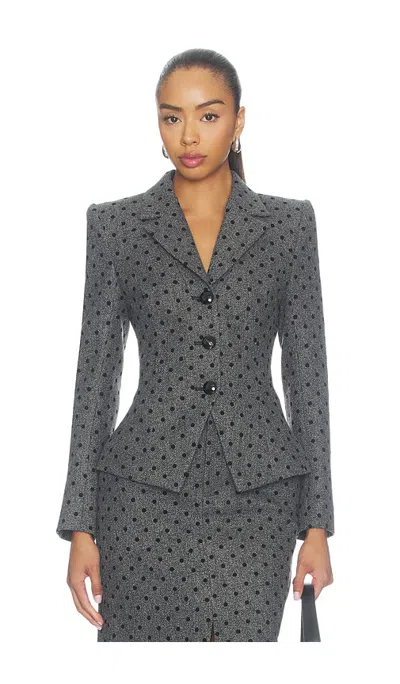L'agence Odile Single Breasted Blazer In Heather Grey & Black Polka Dot