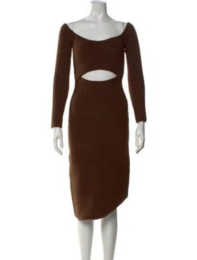 Pre-owned L'agence Off-the-shoulder Knee-length Dress In Brown