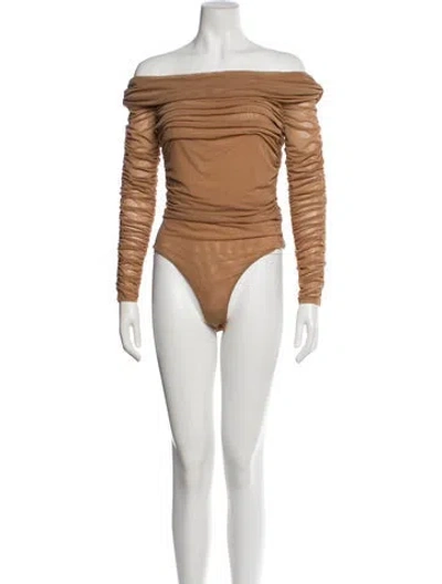 Pre-owned L'agence Off-the-shoulder Long Sleeve Bodysuit In Brown