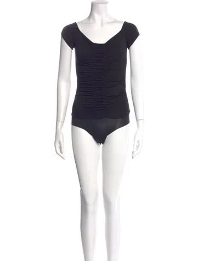 Pre-owned L'agence Off-the-shoulder Short Sleeve Bodysuit In Black