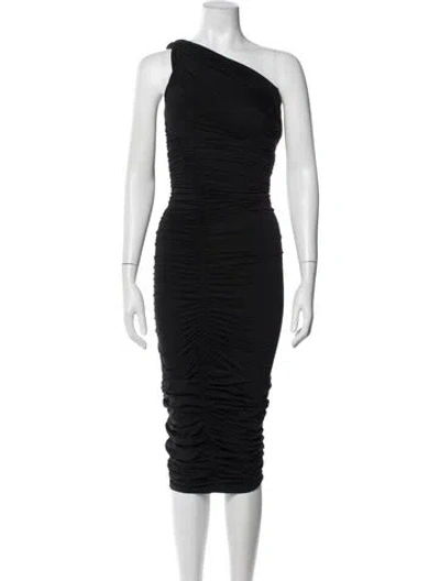 Pre-owned L'agence One-shoulder Midi Length Dress In Black