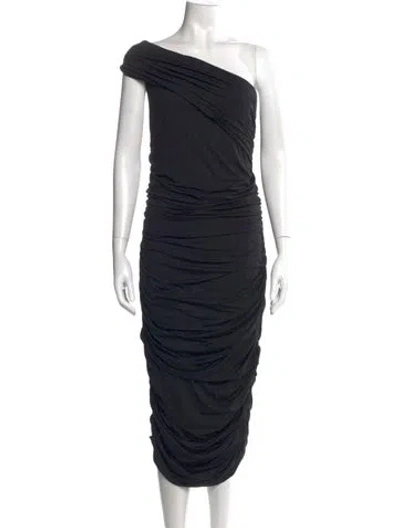 Pre-owned L'agence One-shoulder Midi Length Dress In Blue