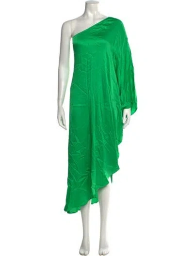 Pre-owned L'agence One-shoulder Midi Length Dress In Green