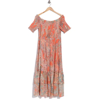 L'agence Oriel Off The Shoulder Smocked Fit & Flare Dress In Multi