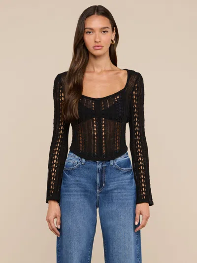 L'agence Orine Pointelle Knit Top In Black