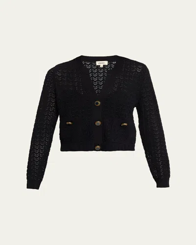 L'agence Orla Pointelle Knit Cardigan In Black
