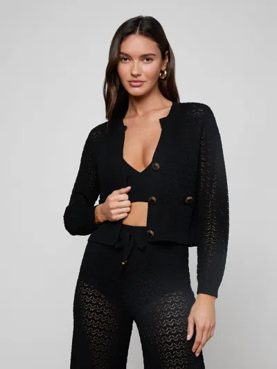 L'agence Orla Pointelle Knit Cardigan In Black