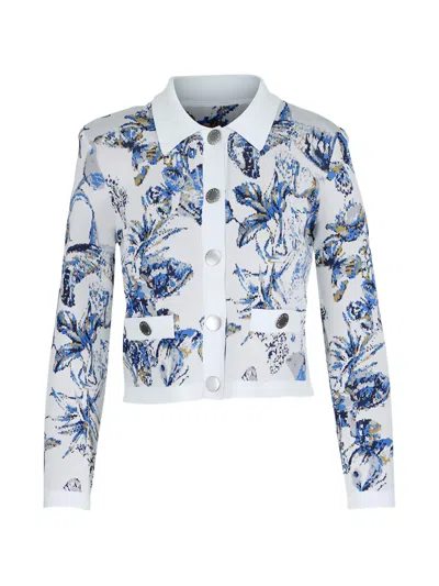 L'agence Osiris Cardigan In Grey Multi Watercolor Butterfly Jacquard