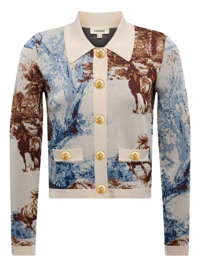 L'agence Osiris Jacquard Collared Cardigan Tan Mt Western Toile In Multi