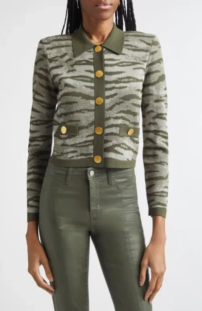 L'agence Osiris Jacquard Knit Cardi In Green
