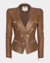 L'agence Ottilie Leather Zip Blazer In Brown