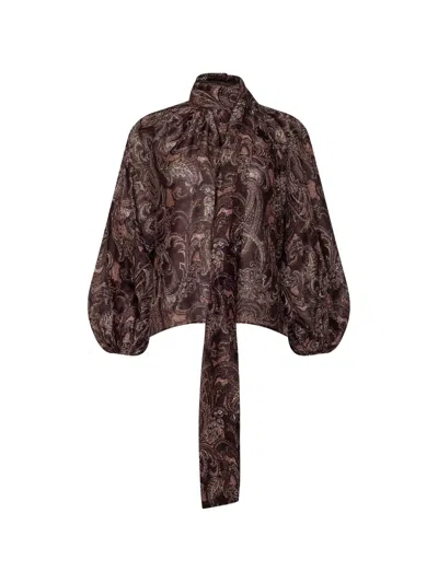 L'agence Rhett Oversized Blouse In Brown Etched Paisley