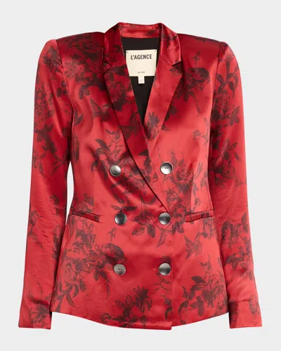 L'agence Painterly Floral Colin Double-breasted Blazer In Red