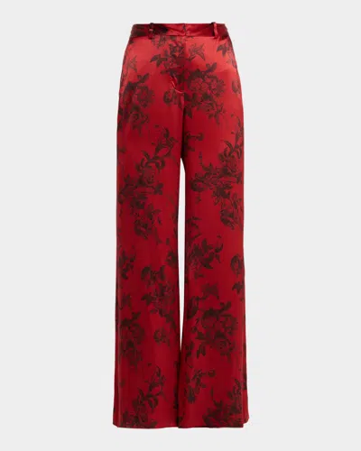 L'agence Painterly Floral Pilar Wide-leg Pants In Red