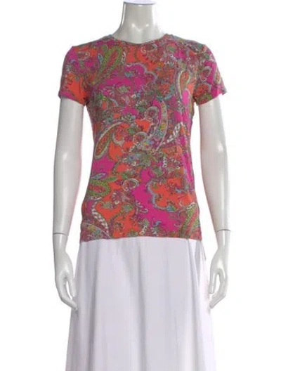 Pre-owned L'agence Paisley Print Crew Neck T-shirt In Pink