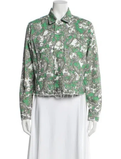 Pre-owned L'agence Paisley Print Denim Jacket In Green